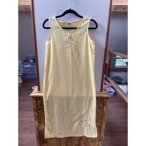 Teddi Petite Yellow Crinkle Sleeveless Midi Dress Floral Embroidery Size PS